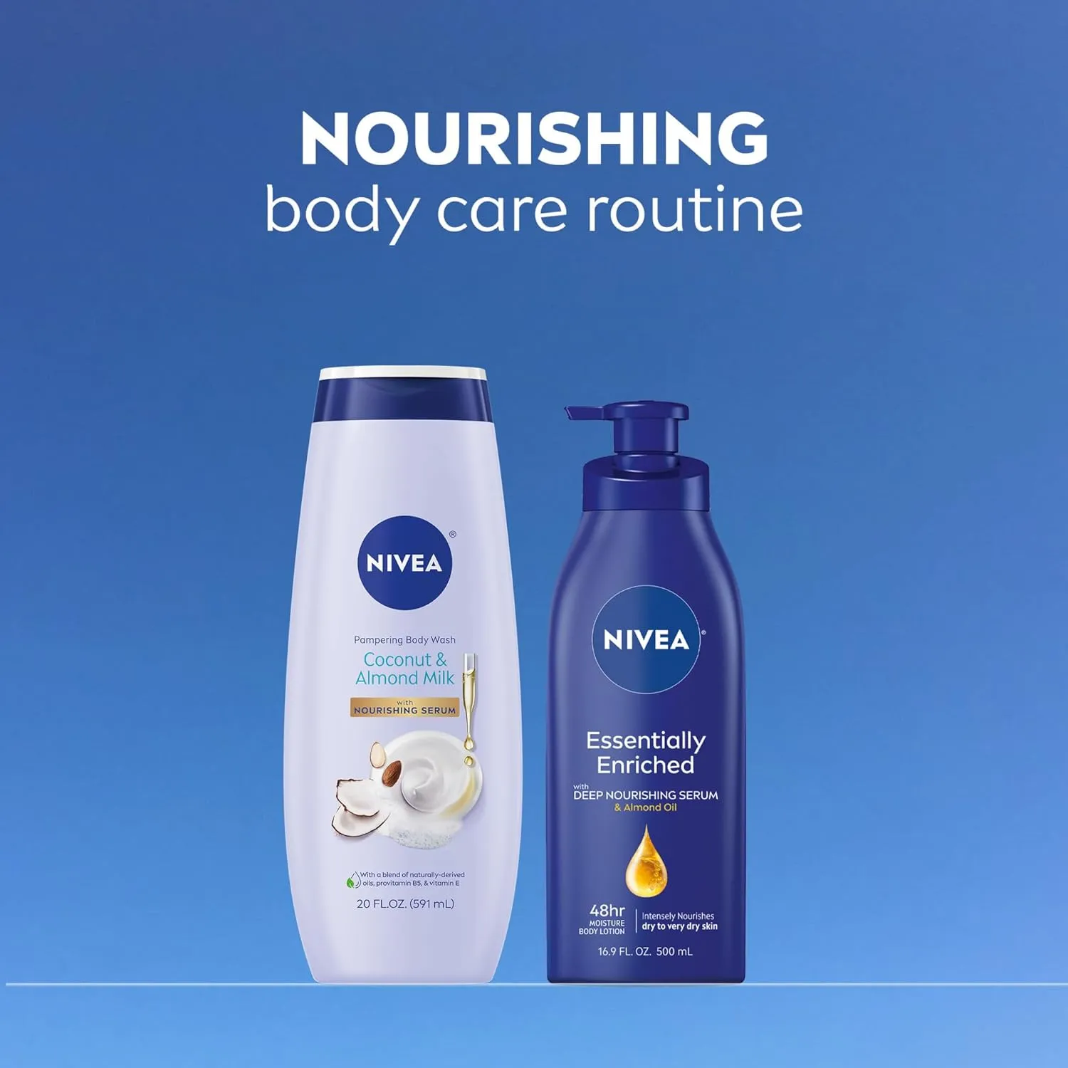 NIVEA Pampering Coconut and Almond Milk Body Wash with Nourishing Serum, Moisturizing Body Wash for Women, Enriched with Provitamin B5 and Vitamin E, 20 Fl Oz Bottle, 3 Pack