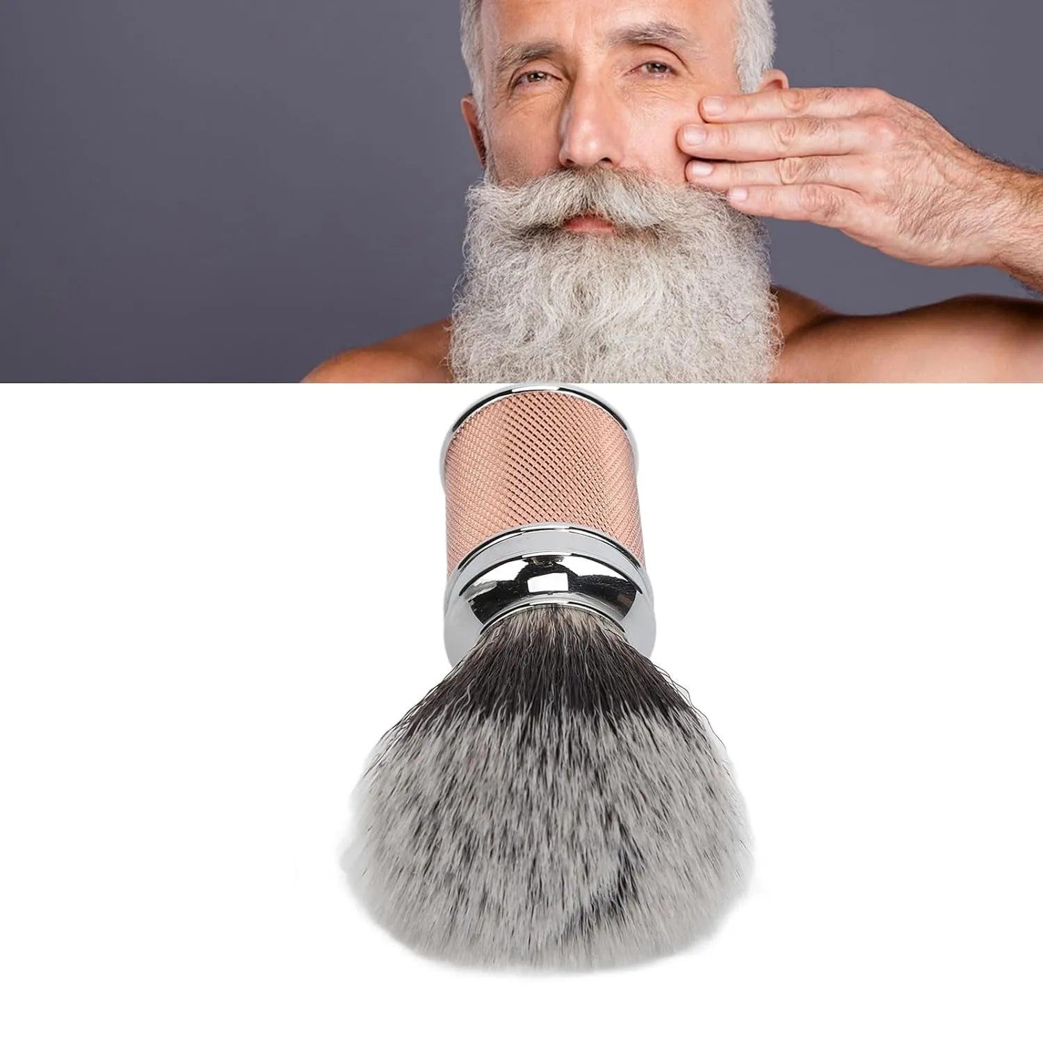 NSXAYWE Shaving Brush for Men, Mens Shaving Cream Soap Brush, Nylon Beard Foaming Brush Curved Handle Cleaning Synthetic Lather Beard Foaming Brush (Rose Gold)