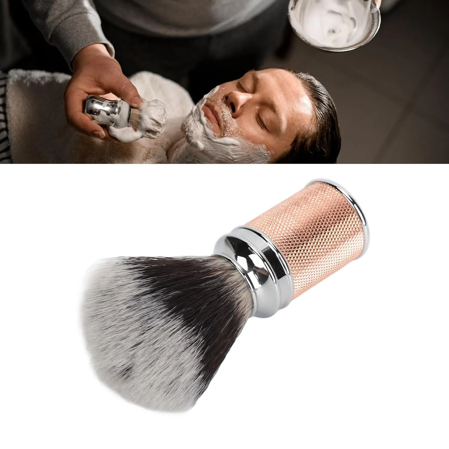 NSXAYWE Shaving Brush for Men, Mens Shaving Cream Soap Brush, Nylon Beard Foaming Brush Curved Handle Cleaning Synthetic Lather Beard Foaming Brush (Rose Gold)