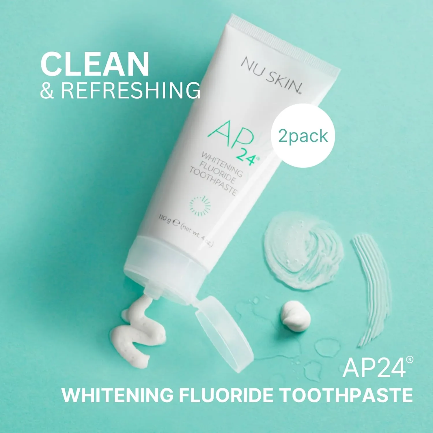 Nu Skin AP 24 Whitening Fluoride Toothpaste | 4oz | Brightens and Whitens Teeth | Helps Prevent Dental Cavities | Gentle Vanilla Mint Formula | 2 Pack