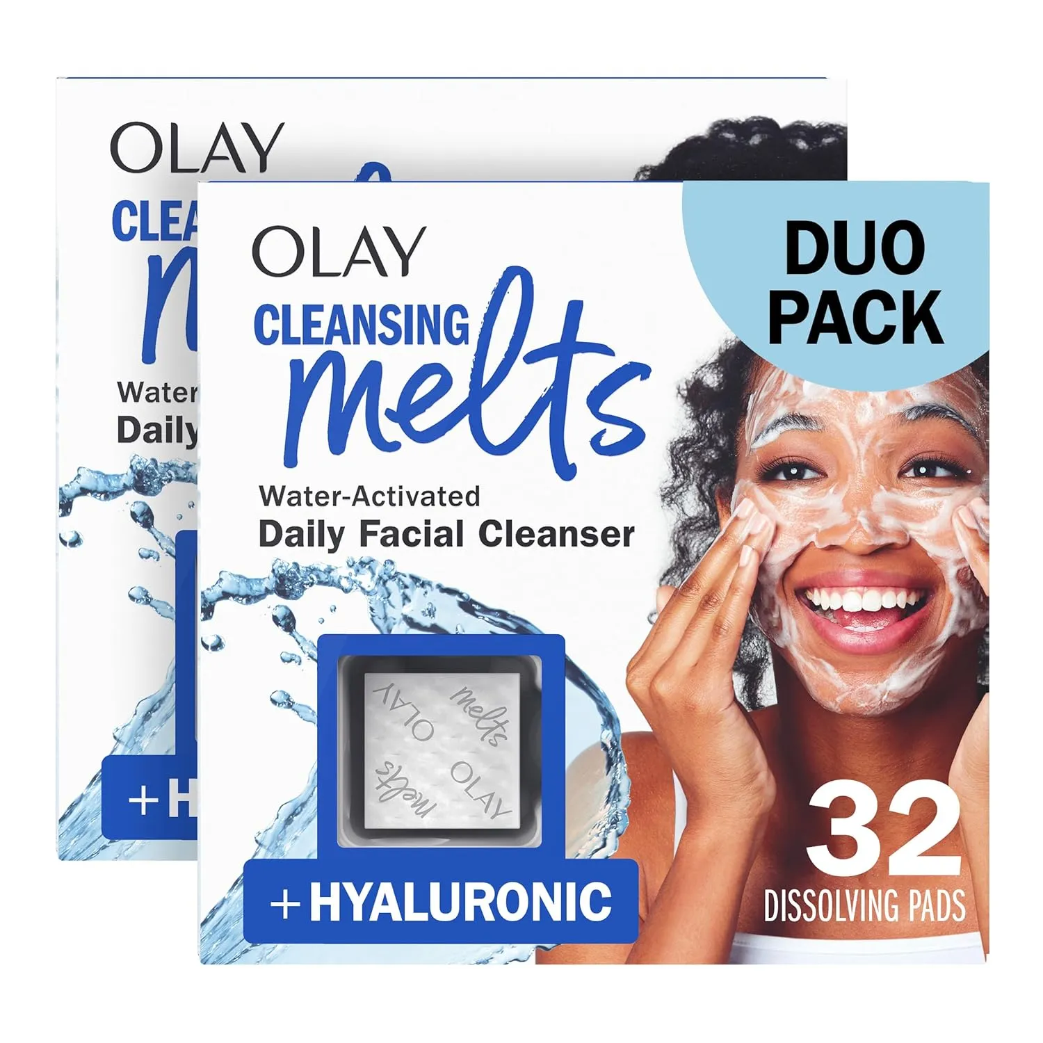 Olay Cleansing Melts   Hyaluronic Face Cleanser, 64 ct. total (2 x 32 ct.), Water-Activated Face Wash to Clean, Tone, and Refresh, Fragrance-Free