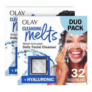 Olay Cleansing Melts   Hyaluronic Face Cleanser, 64 ct. total (2 x 32 ct.), Water-Activated Face Wash to Clean, Tone, and Refresh, Fragrance-Free