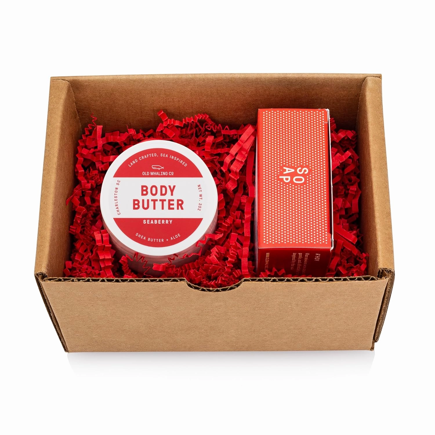 Old Whaling Co – 2 Piece Gift Set | Bar Soap and Travel Size Body Butter | Cleanse and Moisturize Hands, Body | Gentle Hydration for Skin | Handmade (Seaberry)