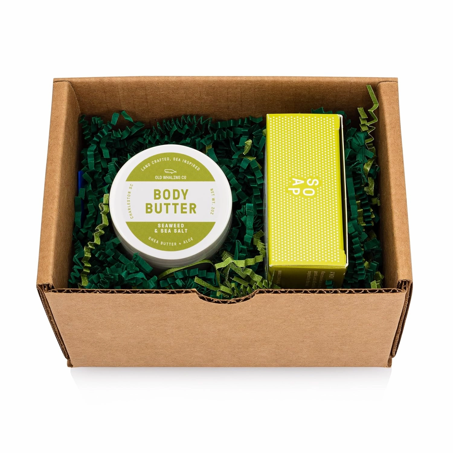 Old Whaling Co – 2 Piece Gift Set | Bar Soap and Travel Size Body Butter | Cleanse and Moisturize Hands, Body | Gentle Hydration for Skin | Handmade (Seaweed and Sea Salt)