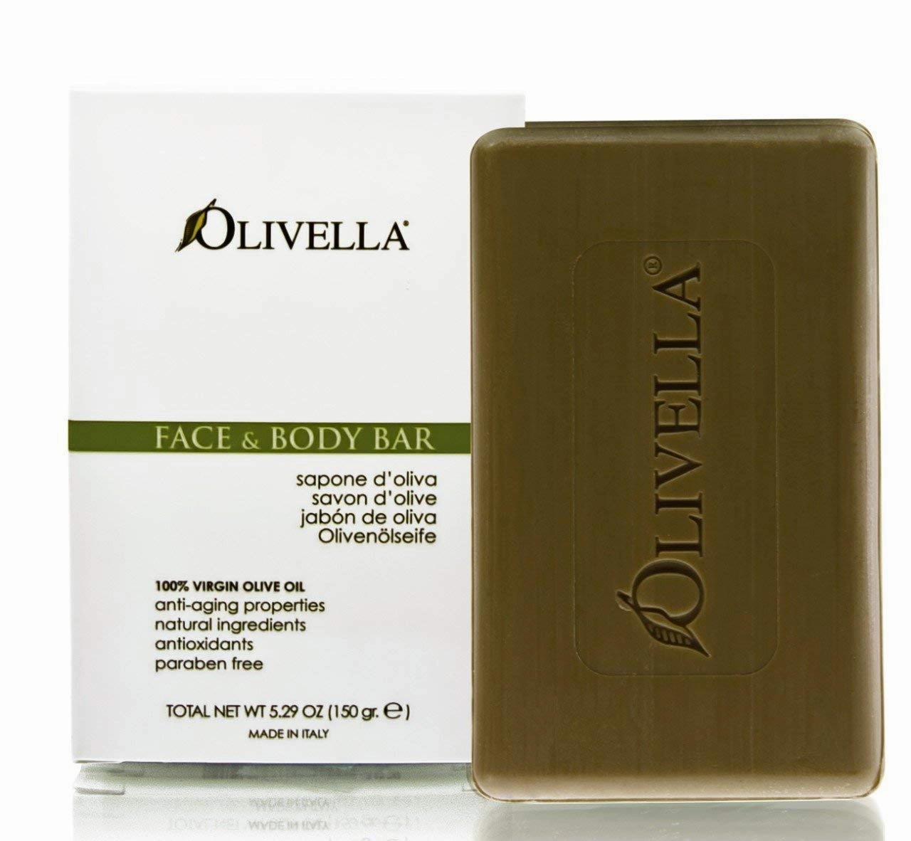 Olivella All Natural 100% Vigin Olive Oil Face & Body Soap, Original 5.29 oz (Pack of 5)5