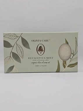 Olivia Care Eucalyptus Mint Organic Olive Oil Soap Set with Coffee, 5 Oz Bars, 3-Pack