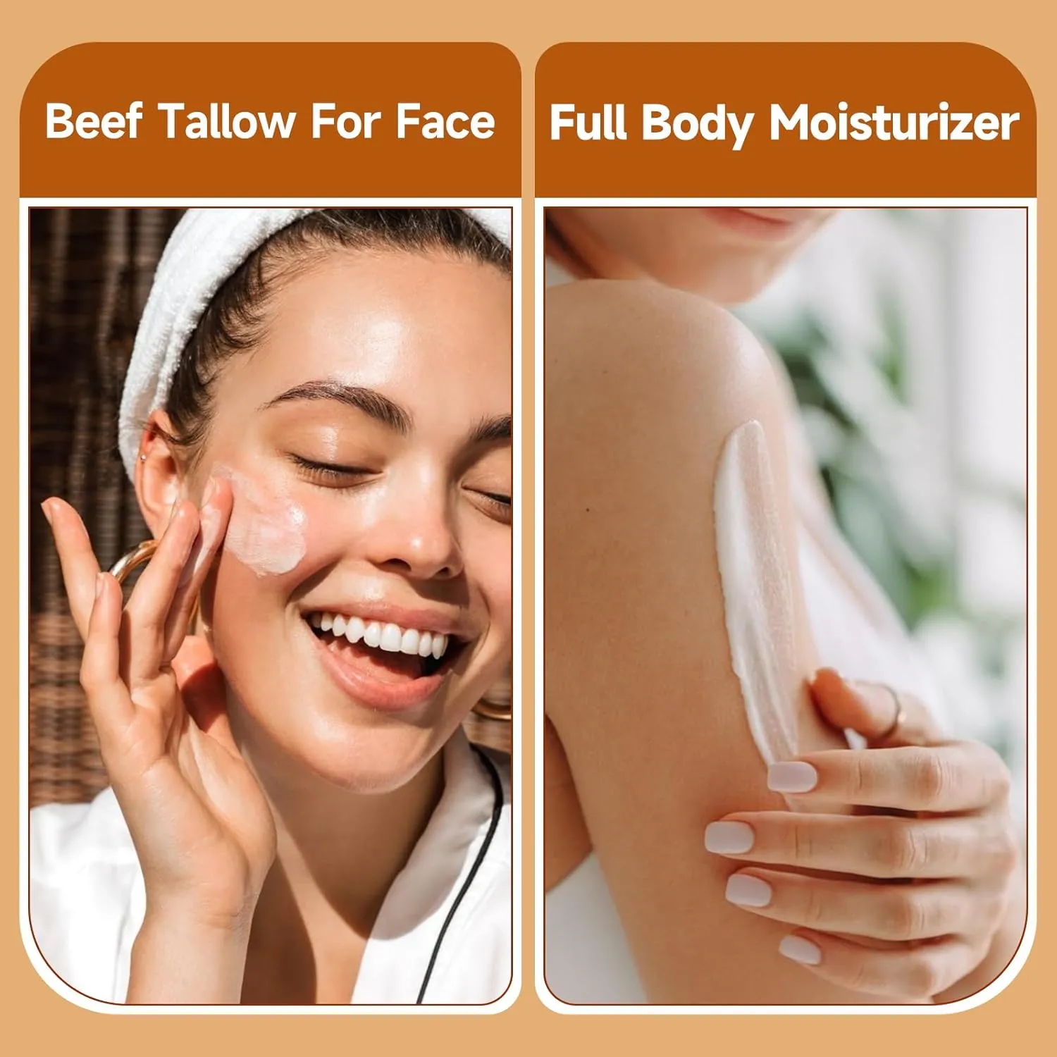 Organic Grass Fed Beef Tallow for Skin - Whipped Moisturizer for Skin   Face - Natural Body Lotion Cream Infused with Manuka Honey Beeswax Olive Oil(4 oz Bergamot Lavender)