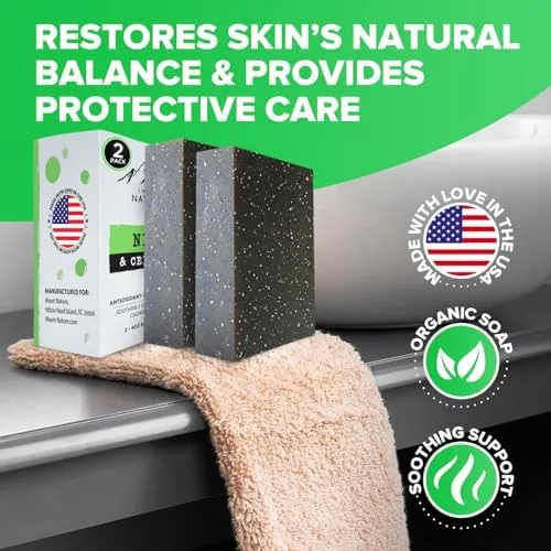 Organic Neem Soap Bar (2 Pack) - Herbal Body Odor Cleanser - Moisturizing, Long-Lasting, Creamy Wash - Gentle Skin Hydration and Care