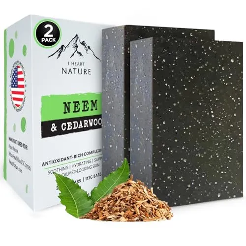 Organic Neem Soap Bar (2 Pack) - Herbal Body Odor Cleanser - Moisturizing, Long-Lasting, Creamy Wash - Gentle Skin Hydration and Care