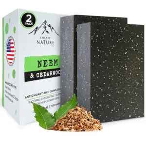 Organic Neem Soap Bar (2 Pack) - Herbal Body Odor Cleanser - Moisturizing, Long-Lasting, Creamy Wash - Gentle Skin Hydration and Care