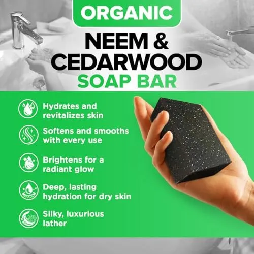 Organic Neem Soap Bar (2 Pack) - Herbal Body Odor Cleanser - Moisturizing, Long-Lasting, Creamy Wash - Gentle Skin Hydration and Care