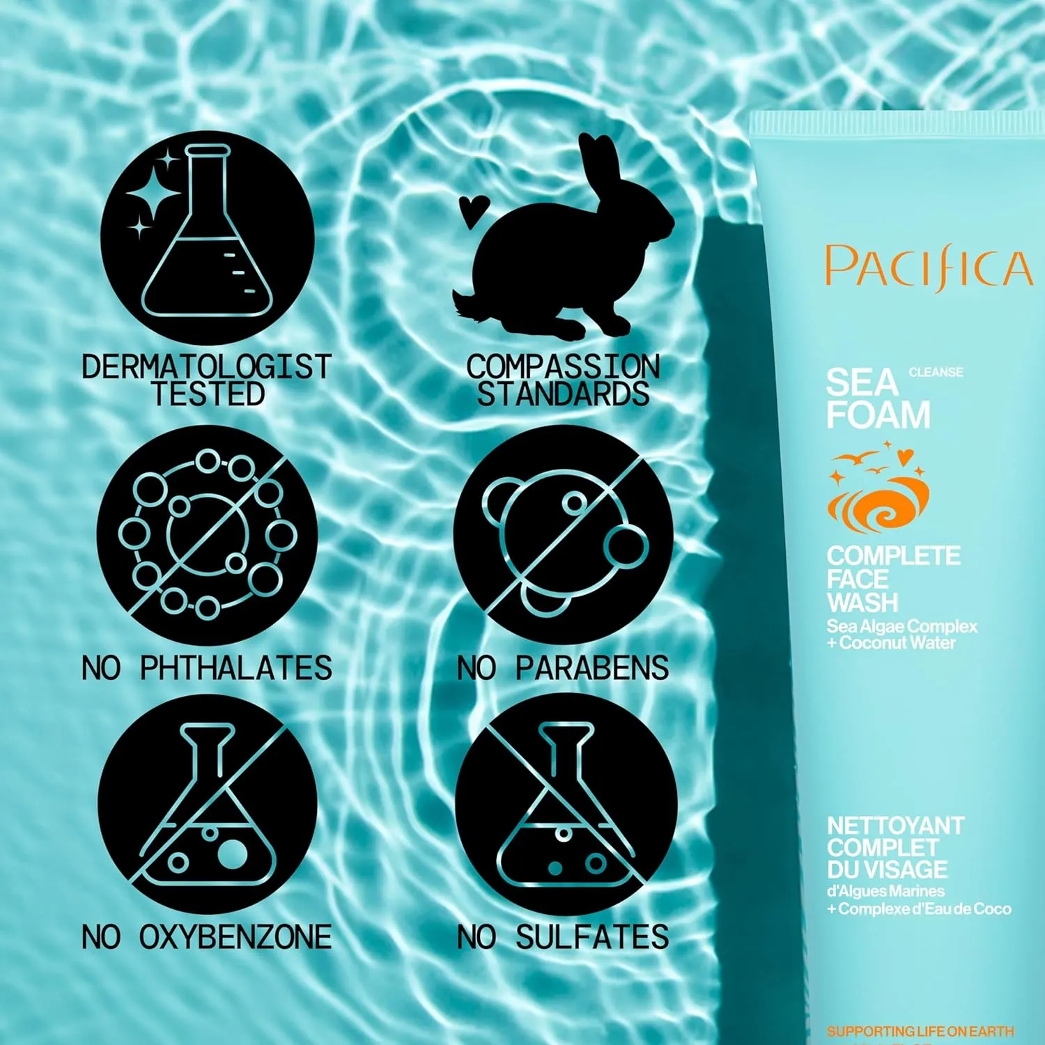 Pacifica Beauty Sea Foam Face Cleanser, Daily Gentle Foaming Face Wash, With Coconut Water   Sea Algae Complex, Removes Makeup, For Combination and Oily Skin, Vegan and Cruelty Free, Clean Skin Care