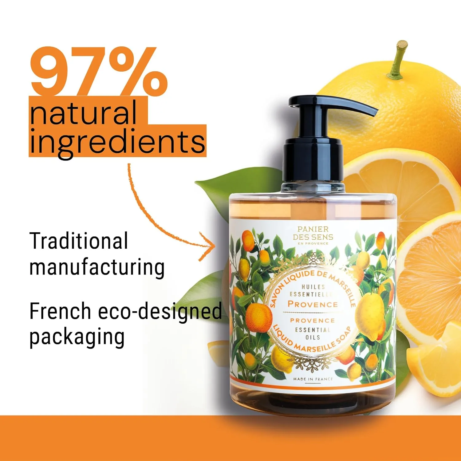 Panier des Sens Moisturizing Hand Soap - Provence Fresh, Fruity Fragrance - French Traditional Savon de Marseille Soap - Refillable Kitchen & Bathroom Soap - 16.9 Fl.oz Liquid Hand Wash 97% Natural