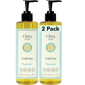 Peppermint Liquid Castile Soap – Organic Ingredients, Biodegradable, Refreshing and Cooling, Gentle for Skin and Multi-Purpose (2 Pack of 16 fl oz (Pump Cap))