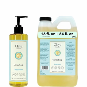 Peppermint Liquid Castile Soap – Organic Ingredients, Biodegradable, Refreshing and Cooling, Gentle for Skin and Multi-Purpose (16 fl oz (Pump Cap) and 64 fl oz)