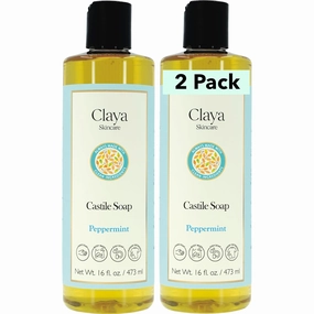 Peppermint Liquid Castile Soap – Organic Ingredients, Biodegradable, Refreshing and Cooling, Gentle for Skin and Multi-Purpose (2 Pack of 16 fl oz (Disc Cap))