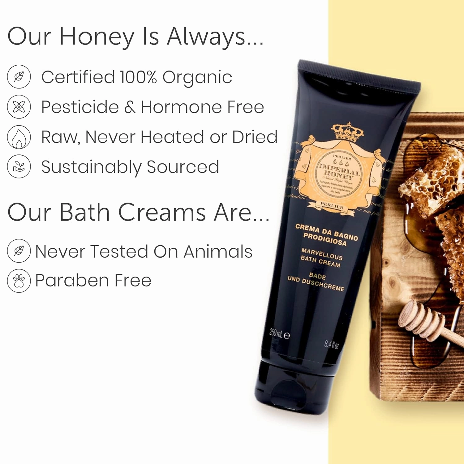Perlier Imperial Honey Shower & Bath Cream - Nourishing & Soothing Luxury Bath Cream Made With 100% Organic Italian Honey For Deep Moisturization And Hydration (101.3 Fluid Oz.)