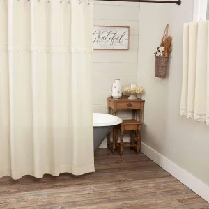 Piper Classics Flax and Lace Shower Curtain, 72" x 72", Natural Cream Bath Accent w/Crochet Lace Trim and Valance Top, Vintage Farmhouse, Boho Bathroom