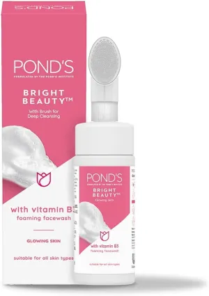 Pond's Bright Beauty Foaming Brush Facewash for Glowing Skin, Deep Clean Pores, All Skin Types, 150 ml