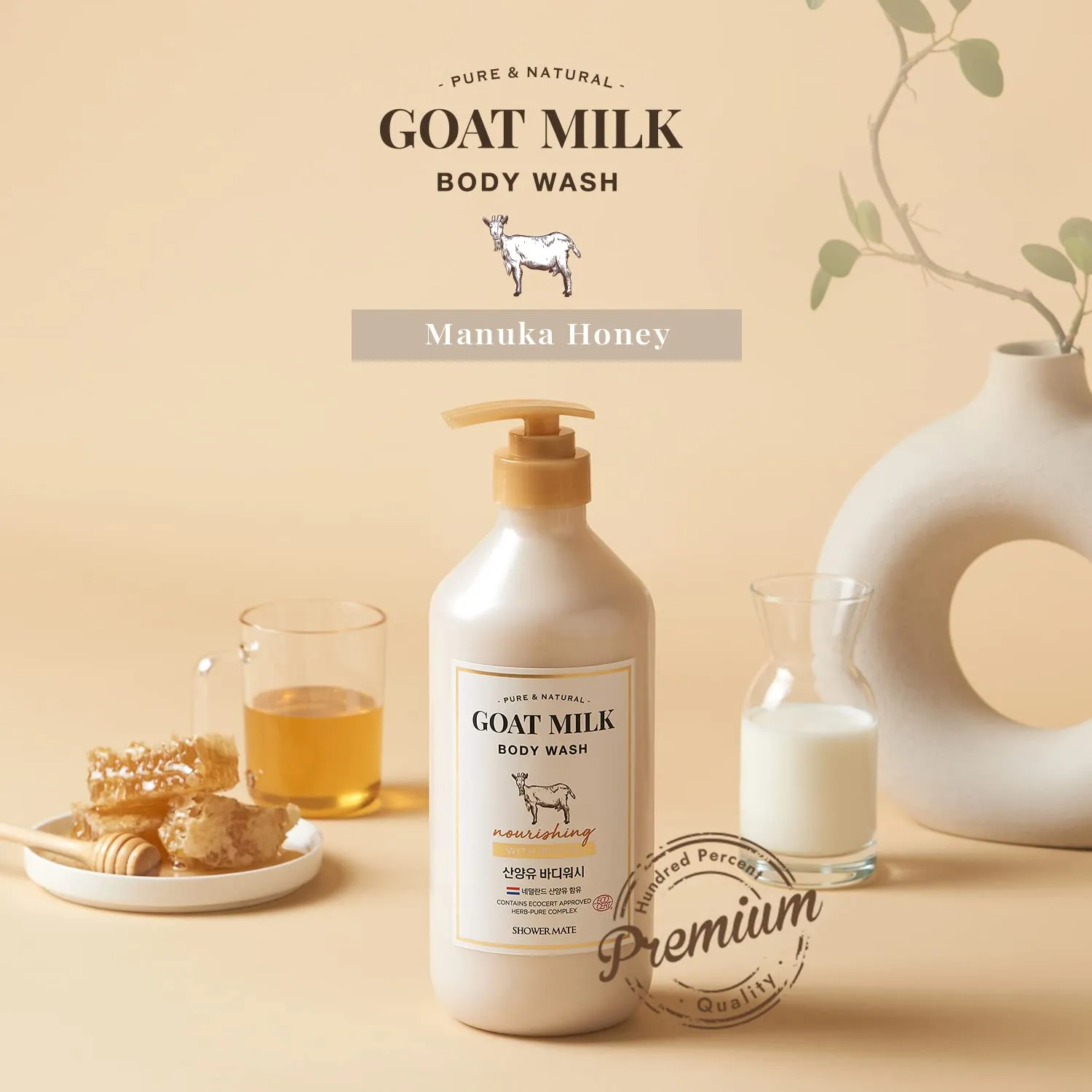 Premium Goat Milk Body Wash Manuka Honey For Smooth Skin, Moisturizing PH Balancing Body Cleanser with Probiotics Honey, Herb Pure Complex, 27 Fl Oz, Pack Of 2