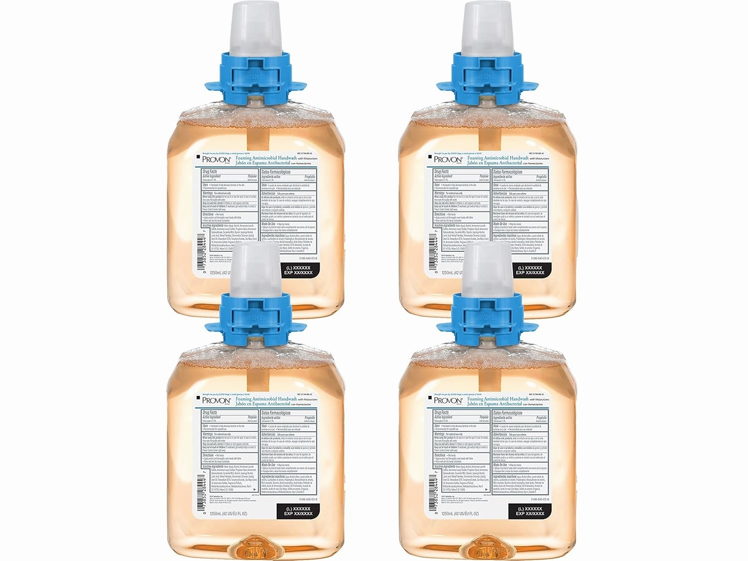 PROVON Foaming Antimicrobial Handwash with Moisturizers, Light Fruit Fragrance, 1250 mL Hand Soap Refill for PROVON FMX-12 Push-Style Dispenser (Pack of 4) - 5186-04