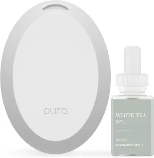 Pura Mini Smart Fragrance Diffuser for Small Spaces Adjustable Smart Home Device with LED Light & Automatic Vial Detection - Includes 1 Scent Refill; White Tea no.1