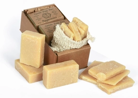 Pure Castile and Artisan Bar Soap Handmade with 100% Fair Trade Organic Oils, Cold Process Bars with Soap Saver Eco Scrub Bag by BeeTheLight (15 ounces w/Soap Saver Bag, Assorted: Pep/Lav/Orange)