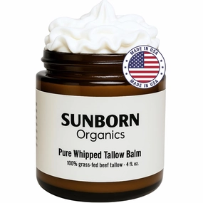 Pure Whipped Tallow Balm (Unscented) | 1 Ingredient | Handmade in USA | 100% Organic Grass-Fed Beef Tallow for Skin | Face Moisturizer for Dry Skin, Fragrance-Free, No Essential Oils