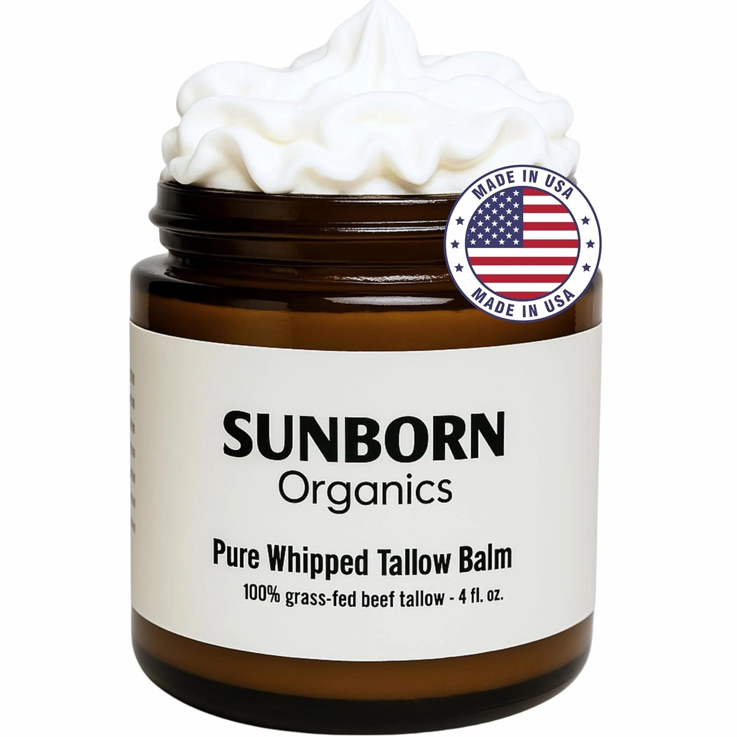 Pure Whipped Tallow Balm (Unscented) | 1 Ingredient | Handmade in USA | 100% Organic Grass-Fed Beef Tallow for Skin | Face Moisturizer for Dry Skin, Fragrance-Free, No Essential Oils