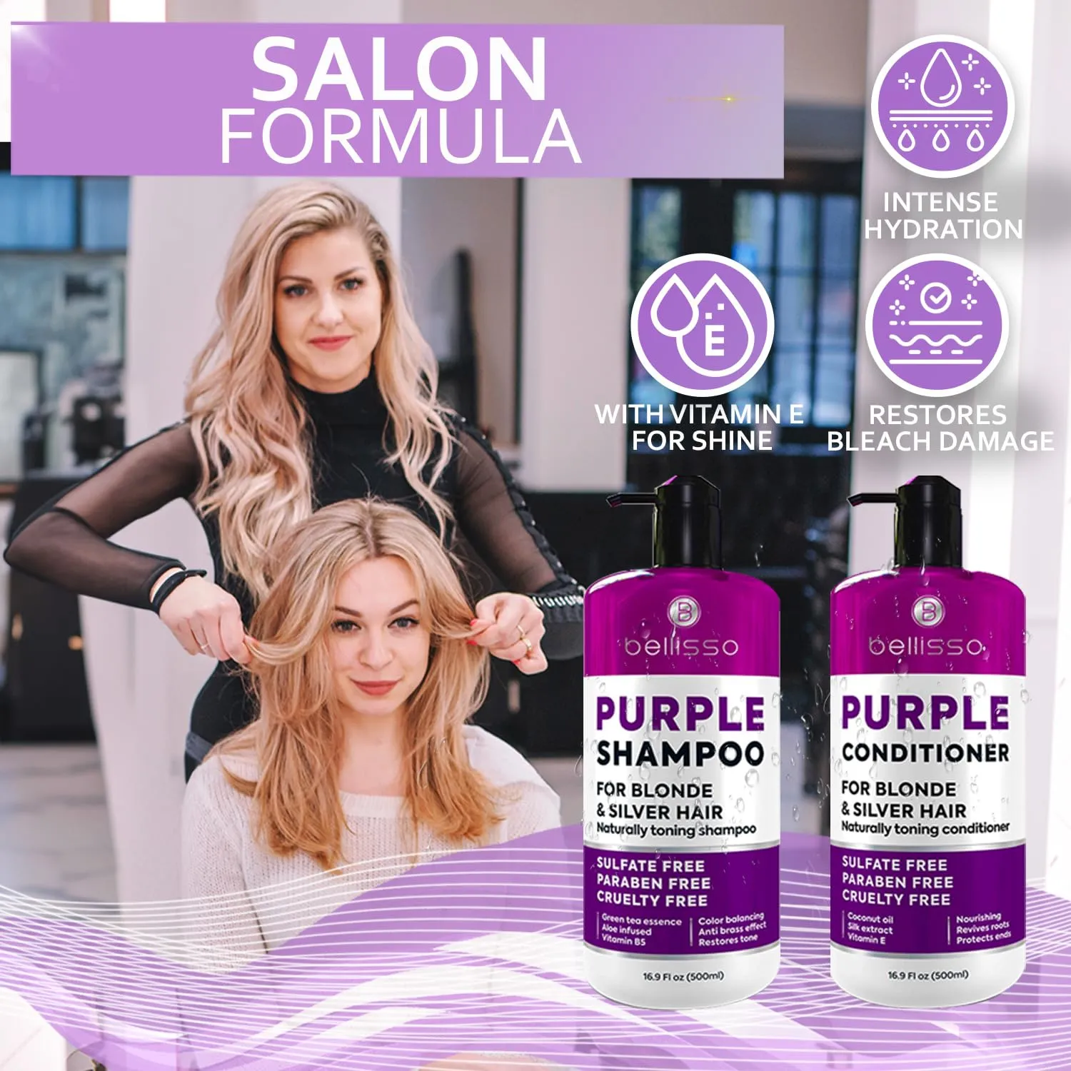 Purple Shampoo and Conditioner Set for Platinum Blonde, Silver, Light, Bleached and Grey Hair - Sulfate and Paraben Free Professional Salon Grade Toner (2 x 16.9 fl oz) – for Women and Men