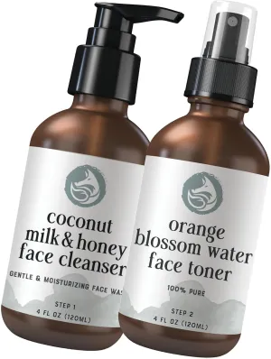 Radiant Skin Duo: Coconut Milk & Honey Facial Cleanser and Orange Blossom Water Face Toner