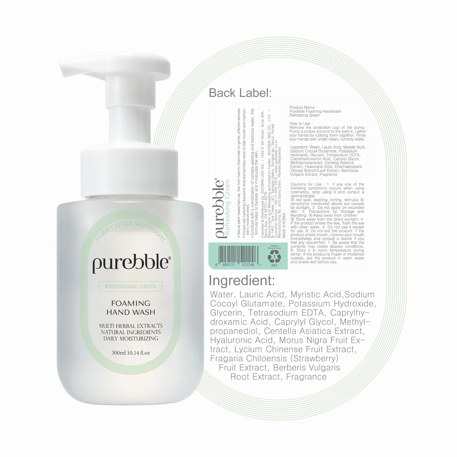 Refreshing Green Foaming Hand Wash with Hyaluronic Acid, Earthy Scent | Gentle |Botanical Ingredients | Cruelty Free, Sulfate Free | 2 Pack