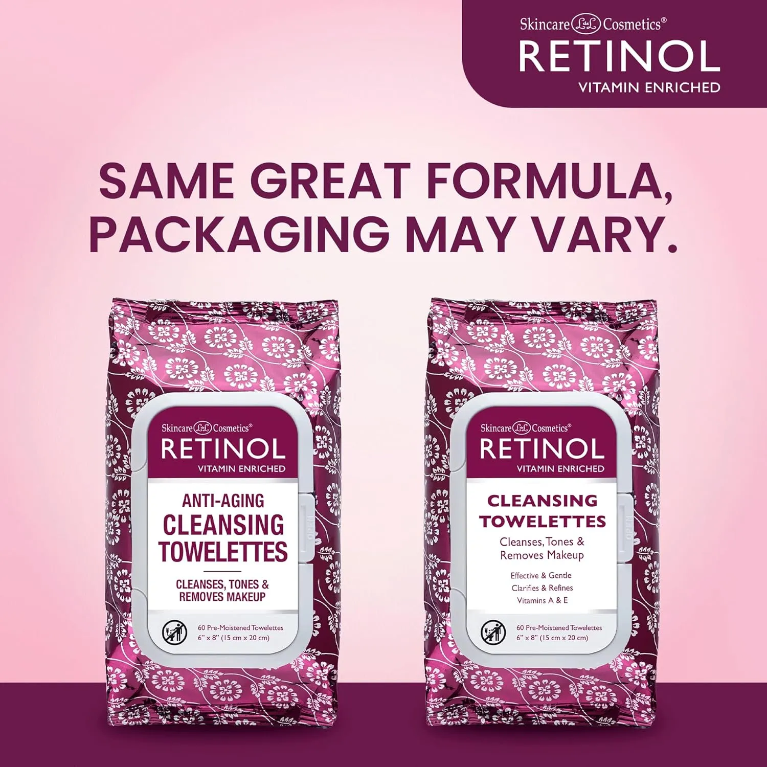 Retinol Anti-Aging Cleansing Towelettes – All-in-One Cleanser, Toner & Makeup Remover in a Convenient Pre-Moistened Wipe – On-The-Go Exfoliating, Toning & Hydrating Leaves Skin Clean, Fresh & Refined