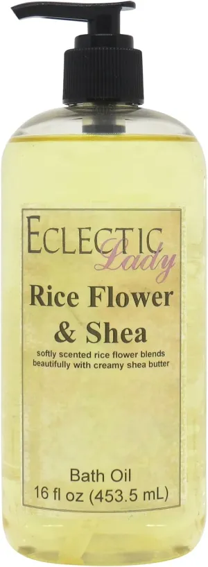 Rice Flower and Shea Bath Oil by Eclectic Lady - Scented Bath Oil - Relaxing & Moisturizing Bathing Oil - Fragrance Body Oil For Dry & Rough Sensitive Skin - Body Daily Nourishing Shower Oil (16 oz)