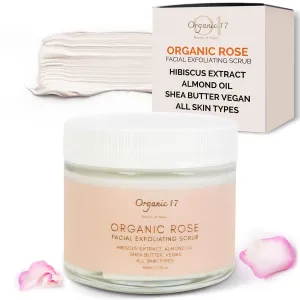 Rose Face Scrub with Pumice – Gentle Vegan Exfoliator for Radiant Skin, Natural Facial Polish with Organic Rose Water & Shea Butter – 60ml