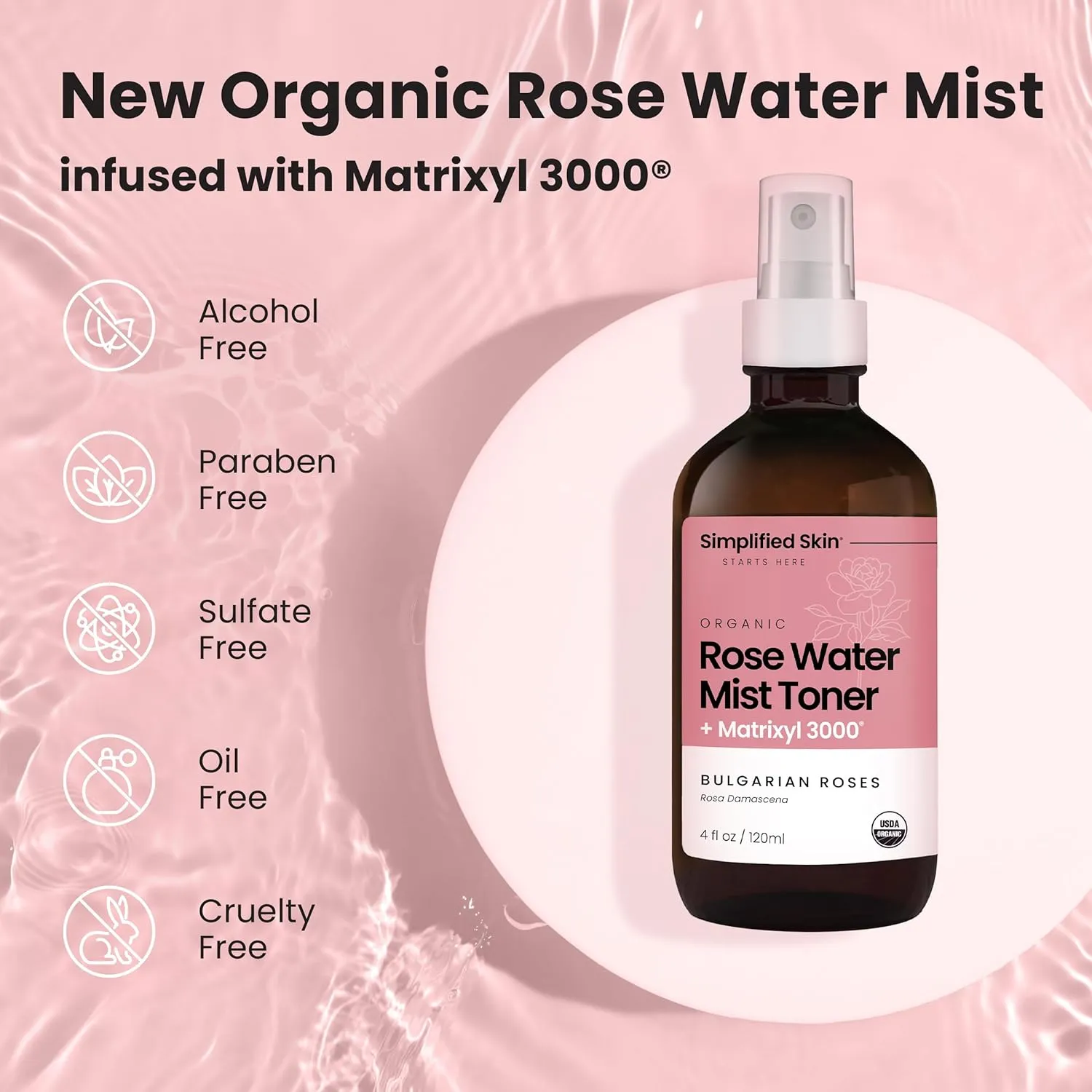Rose Water Spray for Face with Matrixyl 3000 (2-Pack) - Organic Rosewater Face Mist with Aloe Vera & Hyaluronic Acid - Hydrating, Reduces Fine Lines, Boosts Collagen Production, & Soothes Skin