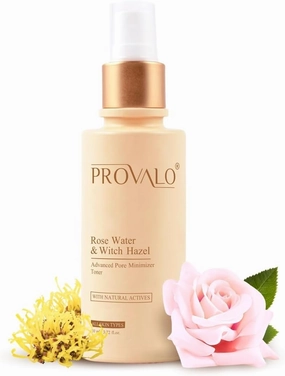 Rose Water & Witch Hazel Alcohol Free Face Toner for Glowing Skin, Pores Tightening and Skin Hydration, for Dry, Oily & Acne Prone Skin - 110ml