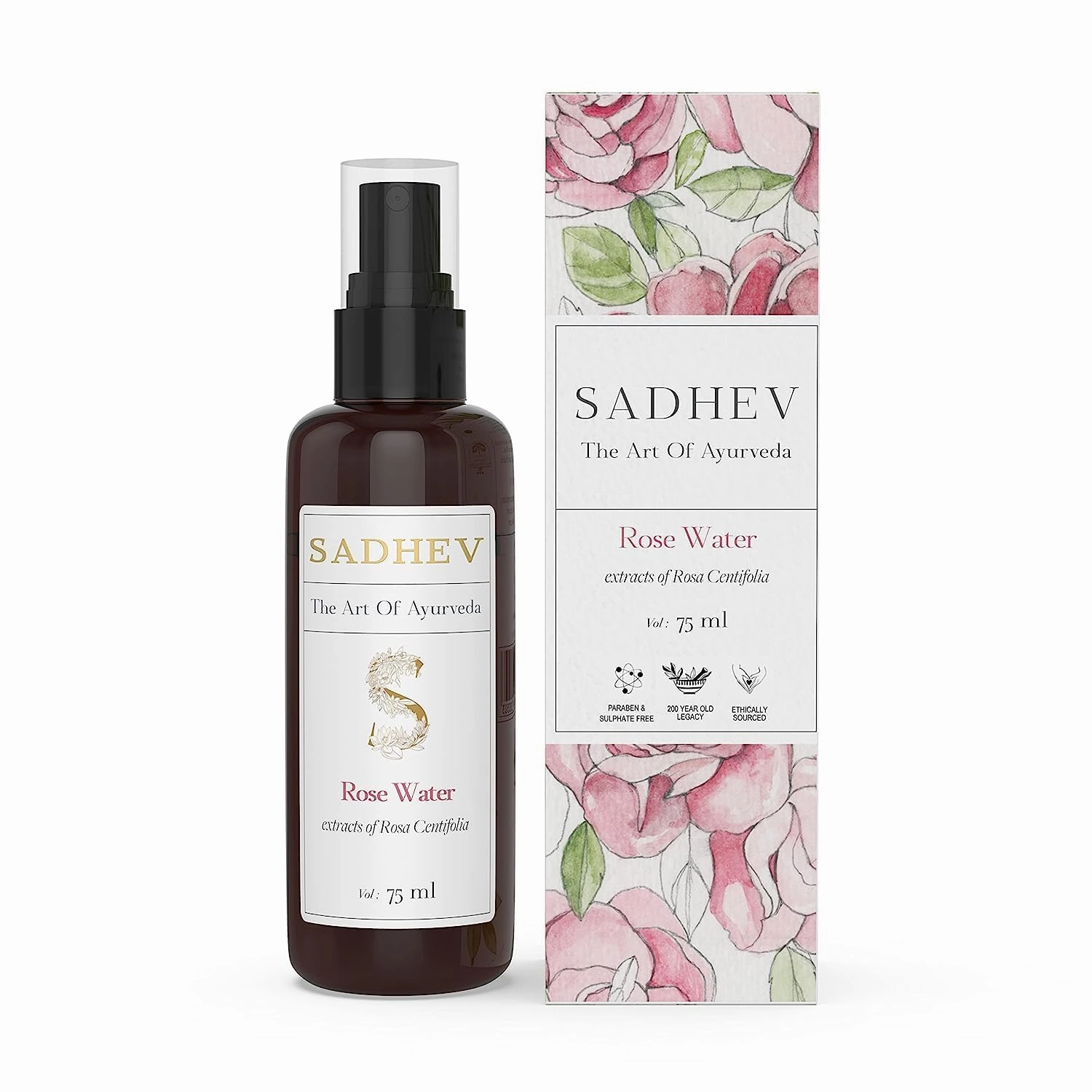Sadh;ev 100% Organic Rose Water Face Mist For Glowing Pore Tightening Face Toner - 75ml (Pack of 1)