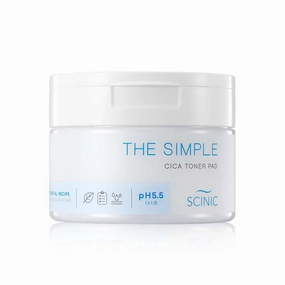 SCINIC The Simple Cica Toner Pad 60 Pcs | Vegan-certified Cotton Fabric | Mild Peeling Without Irritation | Gentle Ph 5.5 PHA Peeing | 100% Vegan | K-beauty
