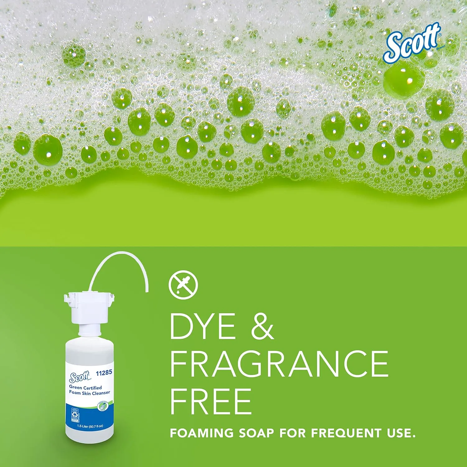 Scott Professional Green Certified Foam Hand Soap (11285), 1.5 L, Foaming, Clear, No Fragrance Added, Under-Counter Refills for Kimberly-Clark Professional Dispensers, Ecologo, NSF E-1 (2 Bottles)