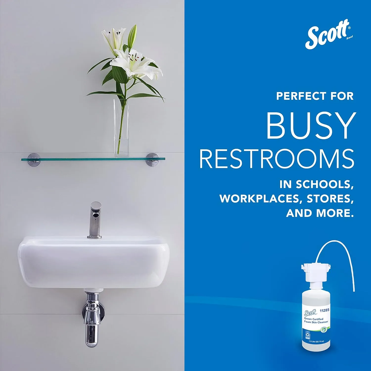 Scott Professional Green Certified Foam Hand Soap (11285), 1.5 L, Foaming, Clear, No Fragrance Added, Under-Counter Refills for Kimberly-Clark Professional Dispensers, Ecologo, NSF E-1 (2 Bottles)