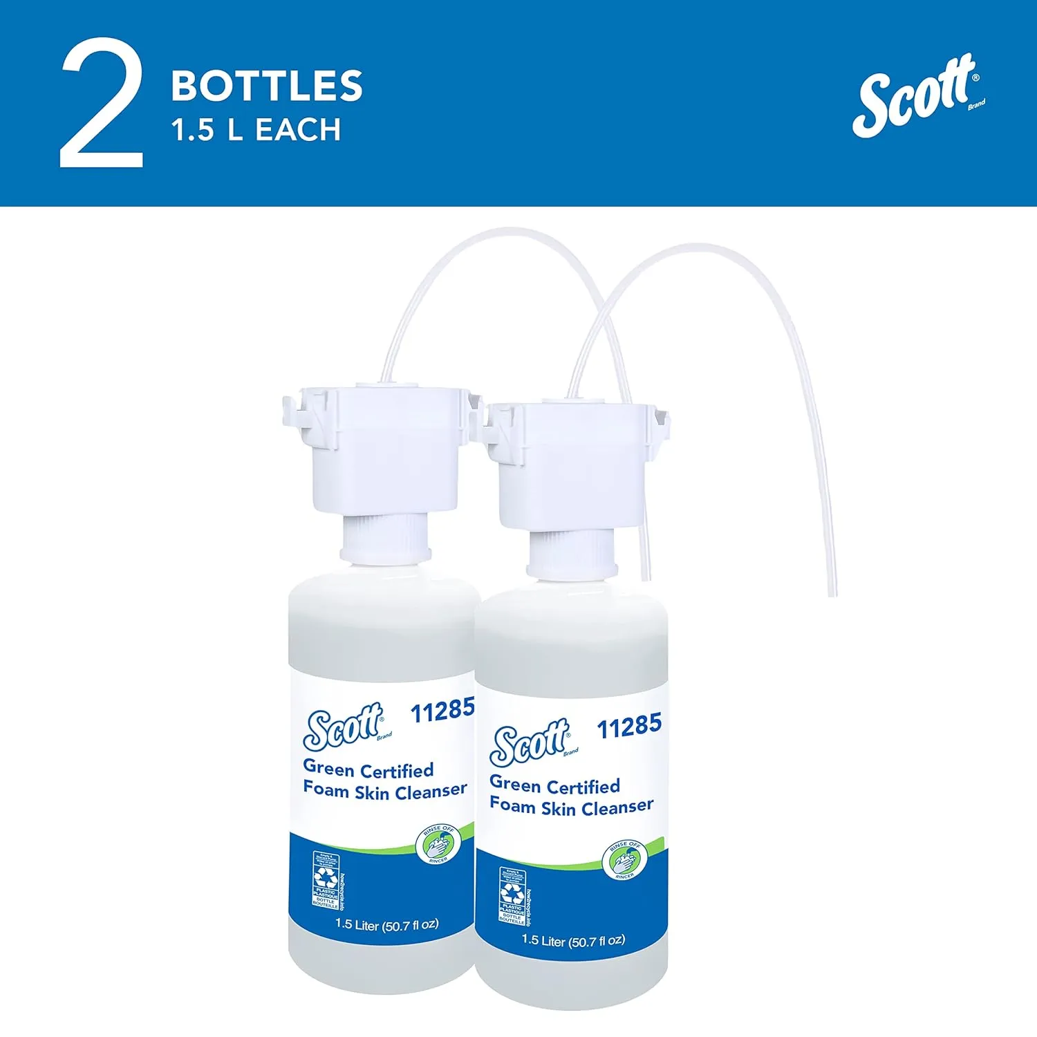 Scott Professional Green Certified Foam Hand Soap (11285), 1.5 L, Foaming, Clear, No Fragrance Added, Under-Counter Refills for Kimberly-Clark Professional Dispensers, Ecologo, NSF E-1 (2 Bottles)