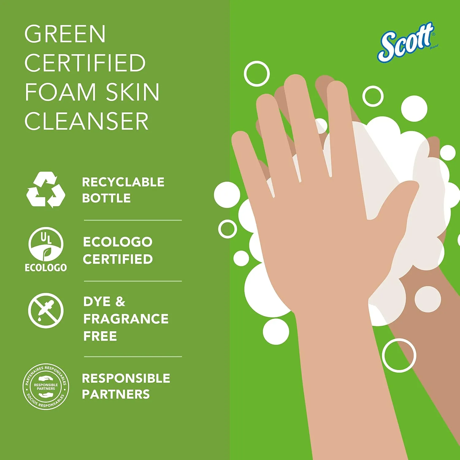 Scott Professional Green Certified Foam Hand Soap (91565), 1.0 L, Foaming, Clear, No Fragrance Added, Manual Refills, Ecologo, NSF E-1 Rated (6 Bottles)