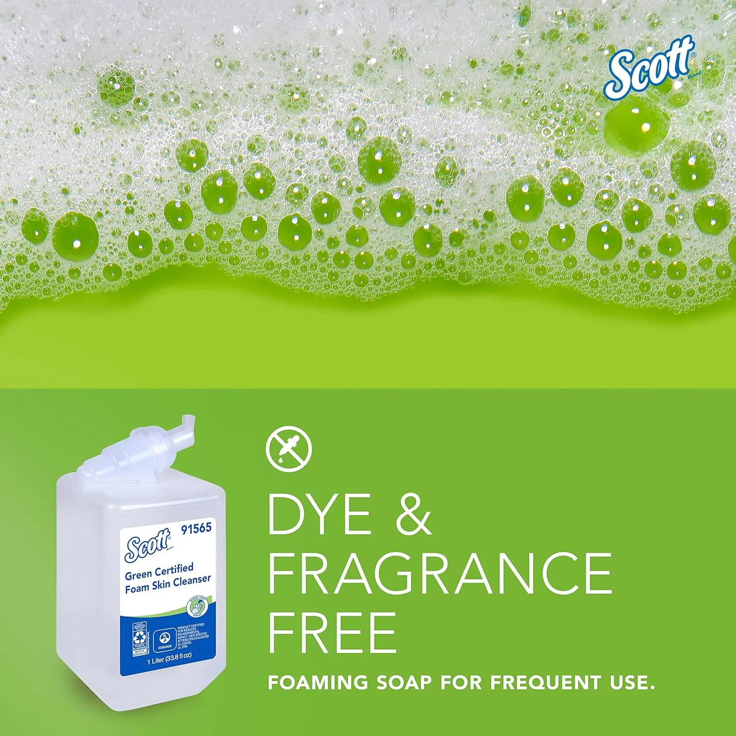 Scott Professional Green Certified Foam Hand Soap (91565), 1.0 L, Foaming, Clear, No Fragrance Added, Manual Refills, Ecologo, NSF E-1 Rated (6 Bottles)
