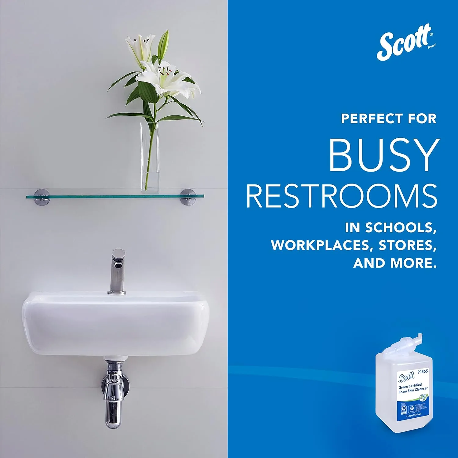 Scott Professional Green Certified Foam Hand Soap (91565), 1.0 L, Foaming, Clear, No Fragrance Added, Manual Refills, Ecologo, NSF E-1 Rated (6 Bottles)