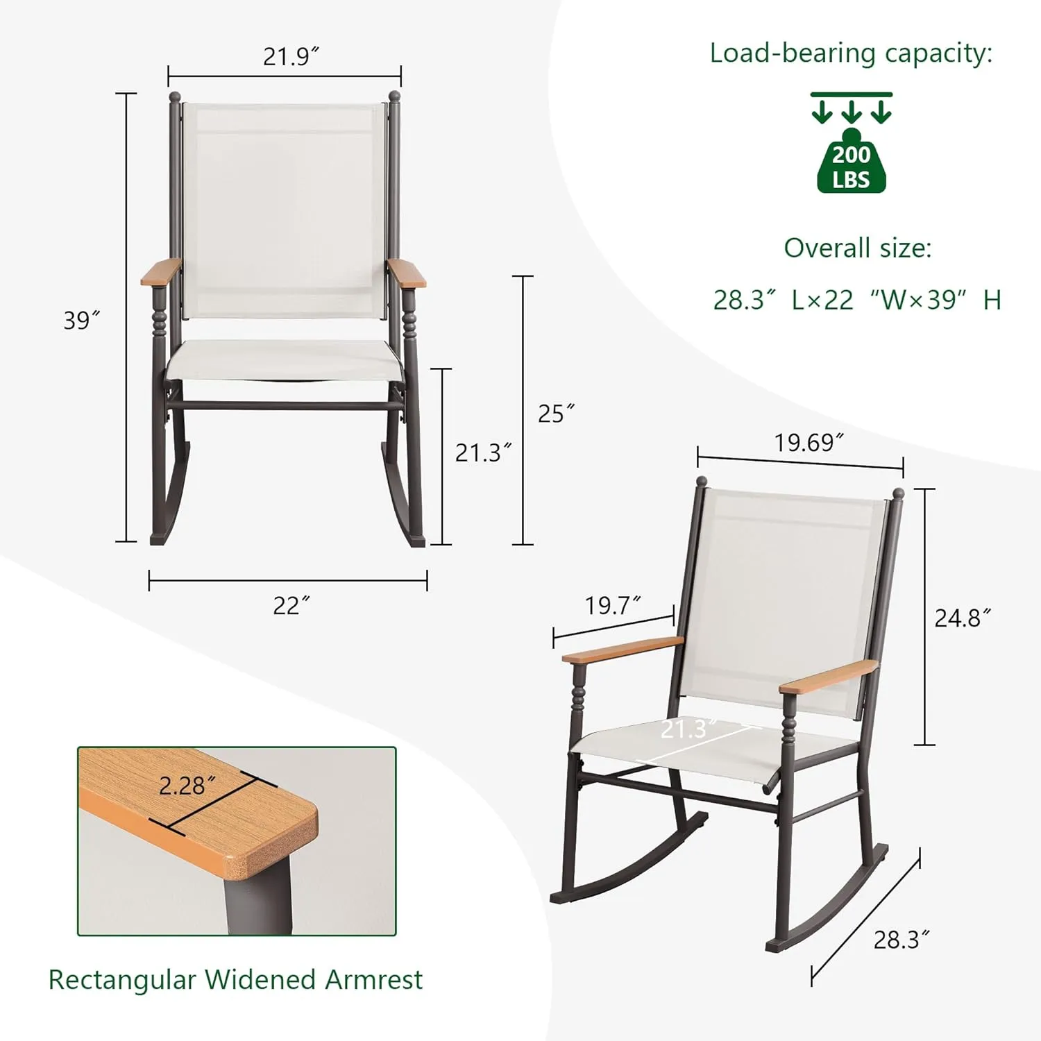 Shintenchi 2 Pieces Outdoor Rocking Chair Set,Upgraded Patio Set with High Back,Breathable Fabric Chairs Outdoor Textilene Rocking Chair for Patio, Garden, Balcony, Pool, Creamy White