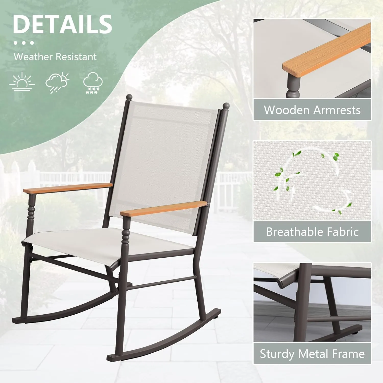 Shintenchi 2 Pieces Outdoor Rocking Chair Set,Upgraded Patio Set with High Back,Breathable Fabric Chairs Outdoor Textilene Rocking Chair for Patio, Garden, Balcony, Pool, Creamy White