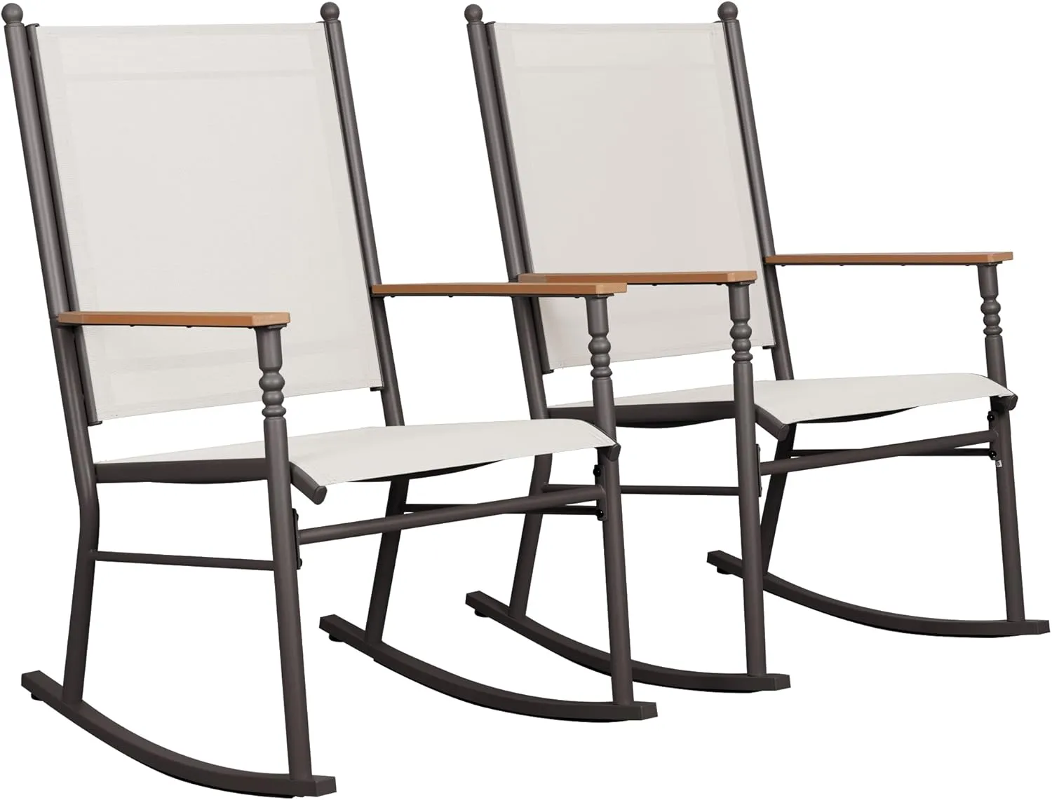 Shintenchi 2 Pieces Outdoor Rocking Chair Set,Upgraded Patio Set with High Back,Breathable Fabric Chairs Outdoor Textilene Rocking Chair for Patio, Garden, Balcony, Pool, Creamy White
