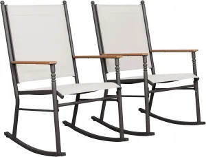 Shintenchi 2 Pieces Outdoor Rocking Chair Set,Upgraded Patio Set with High Back,Breathable Fabric Chairs Outdoor Textilene Rocking Chair for Patio, Garden, Balcony, Pool, Creamy White