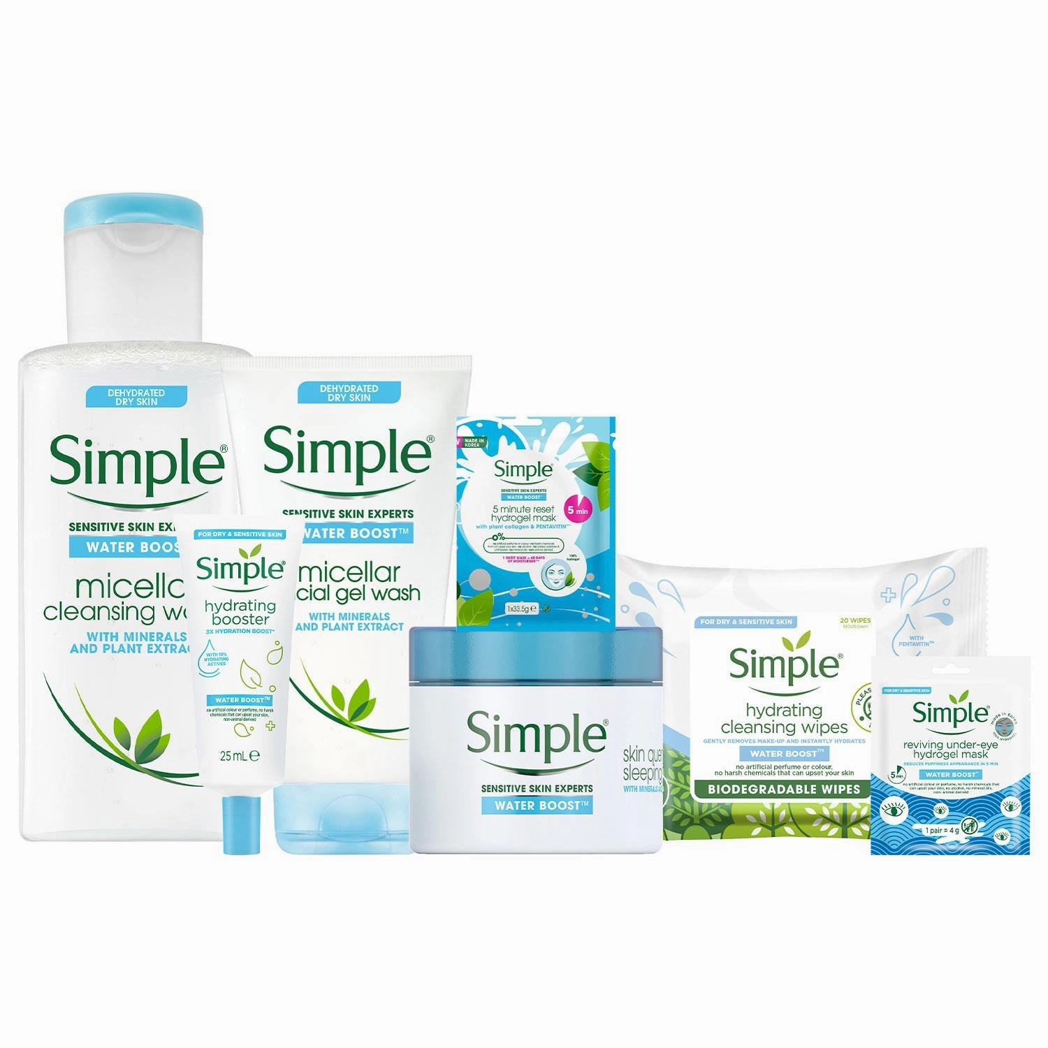 Simple Hydrating Booster Bundle Micellarwater,NightCream,Wipes,FaceWash & Mask